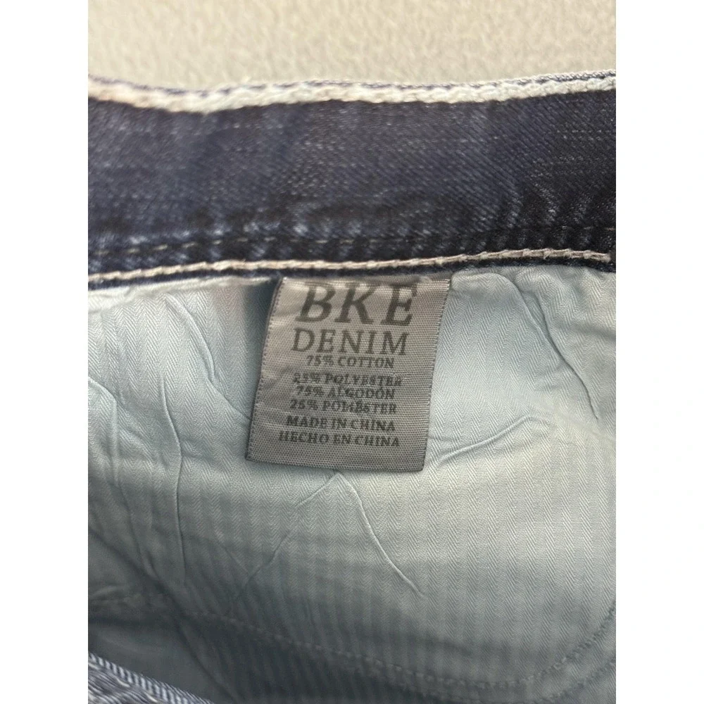 BKE Aiden Jeans Mens‎ 29x27 Med Wash Blue Relaxed Bootcut Stretch Distressed Hem
